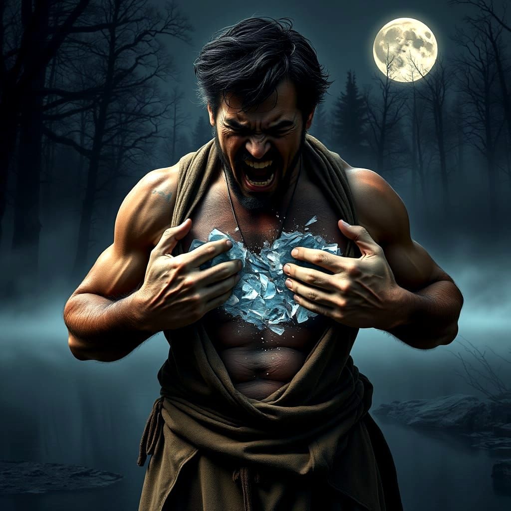 Beaten Man Unleashes Inner Turmoil Under Full Moon