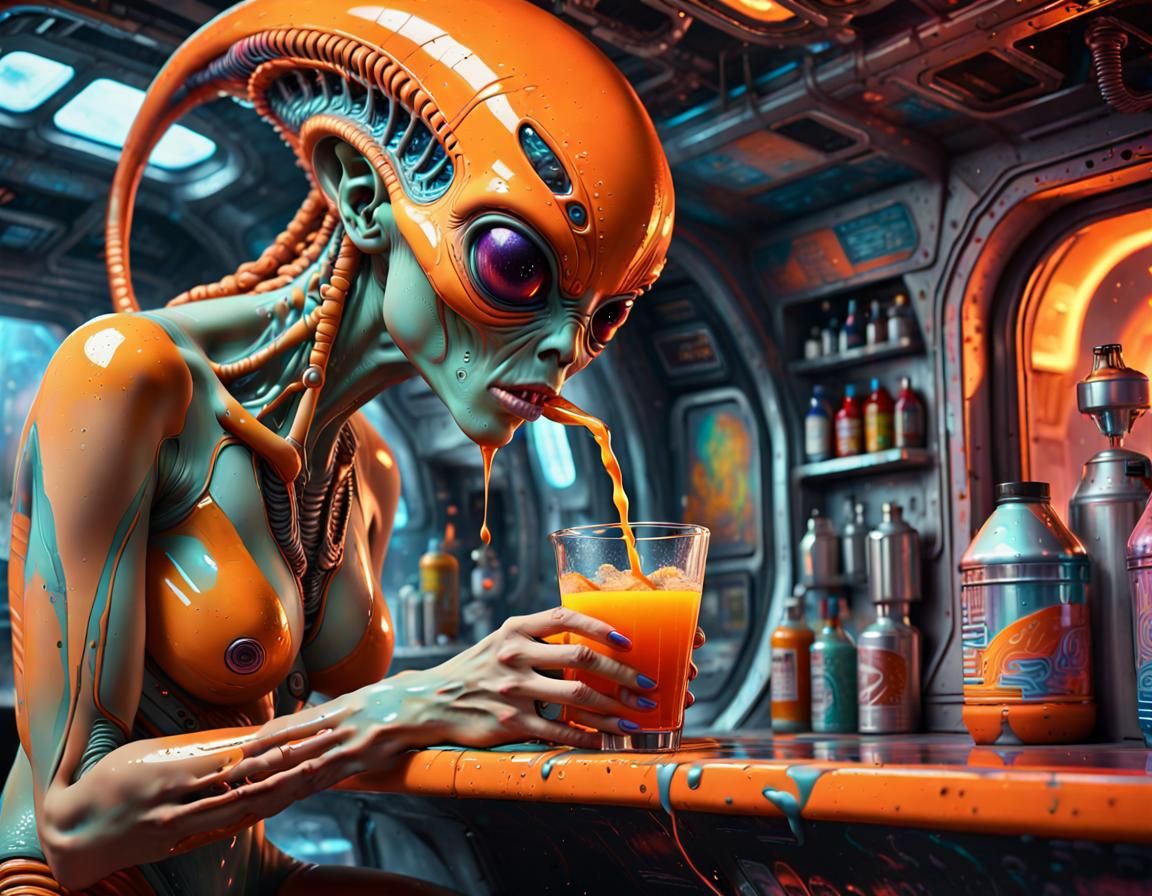 Biochemical Alien Bartender in Spaceship Bar