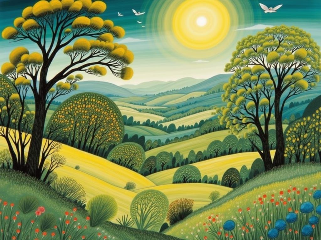 Whimsical Fairy Tale Landscape in Vibrant Colors