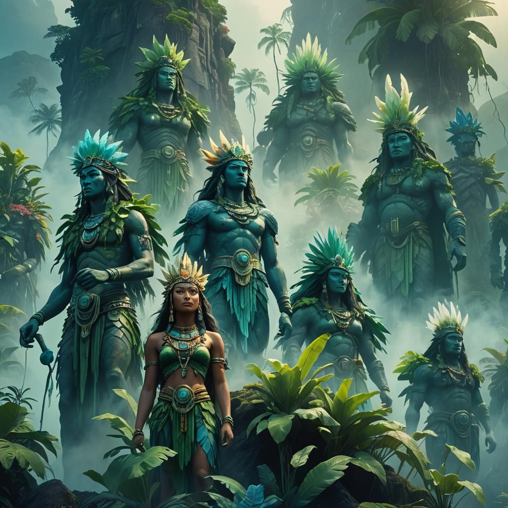 Hawaiian Gods on Misty Mountain, Fantasy Concept Art