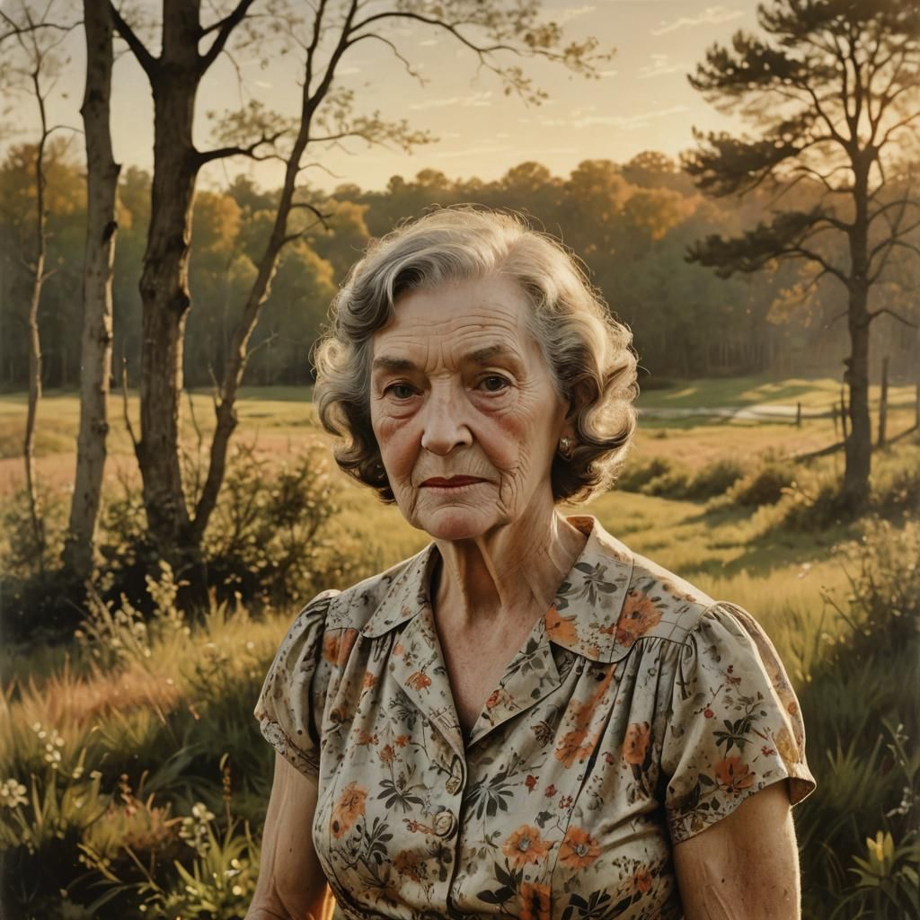 Portrait of Elderly Woman in American Realism Style