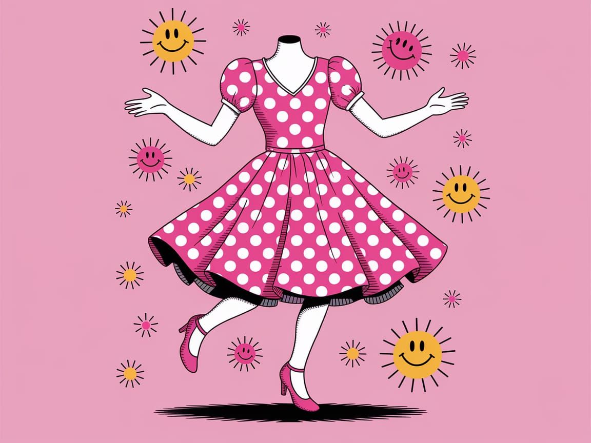 Dancing Polka Dot Dress in Mid-Air