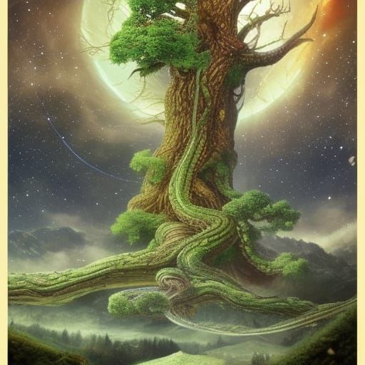 Yggdrasil Tree-World Floating in Space