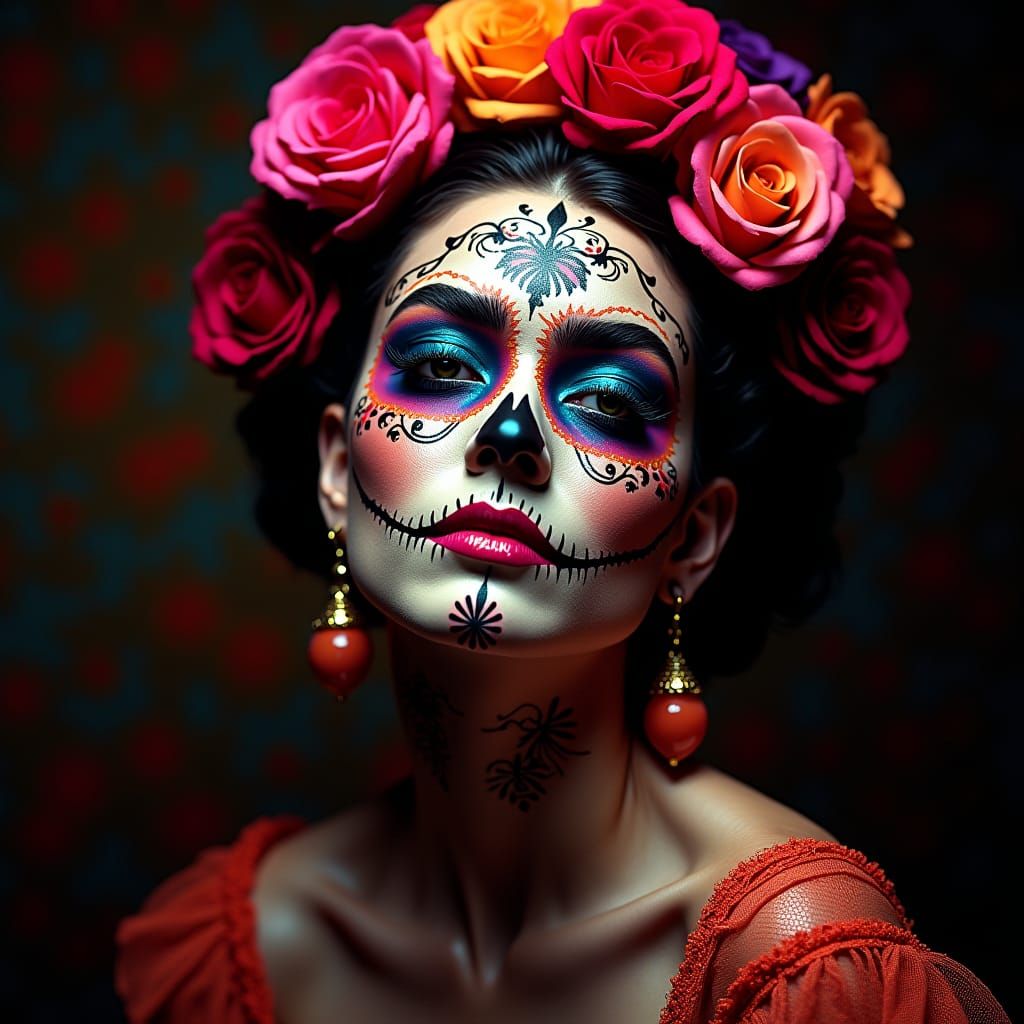 Fluorescent Sugar Skull Makeup: Mexican Art Deco Fusion