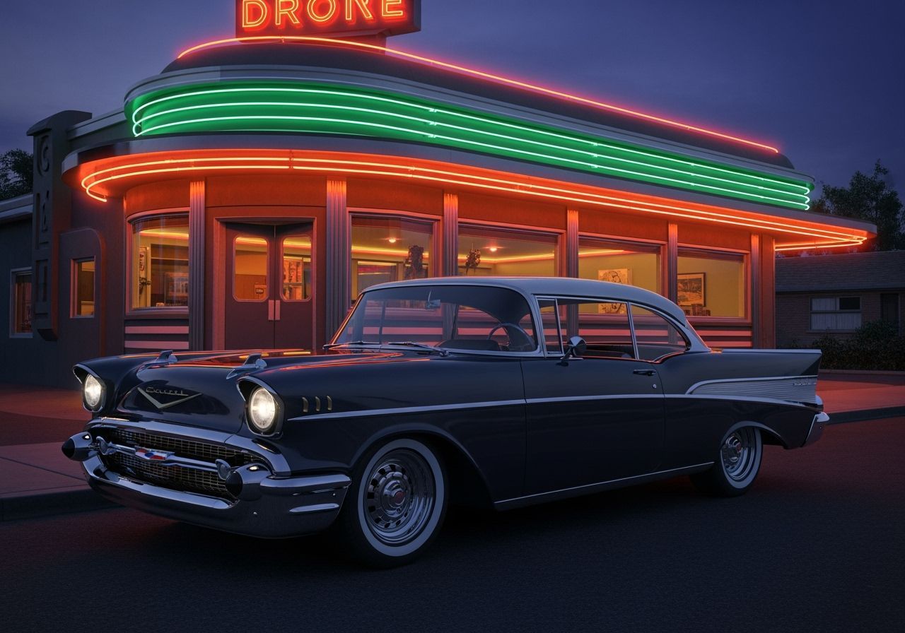 1957 Chevy at Retro Diner in Syd Mead Style