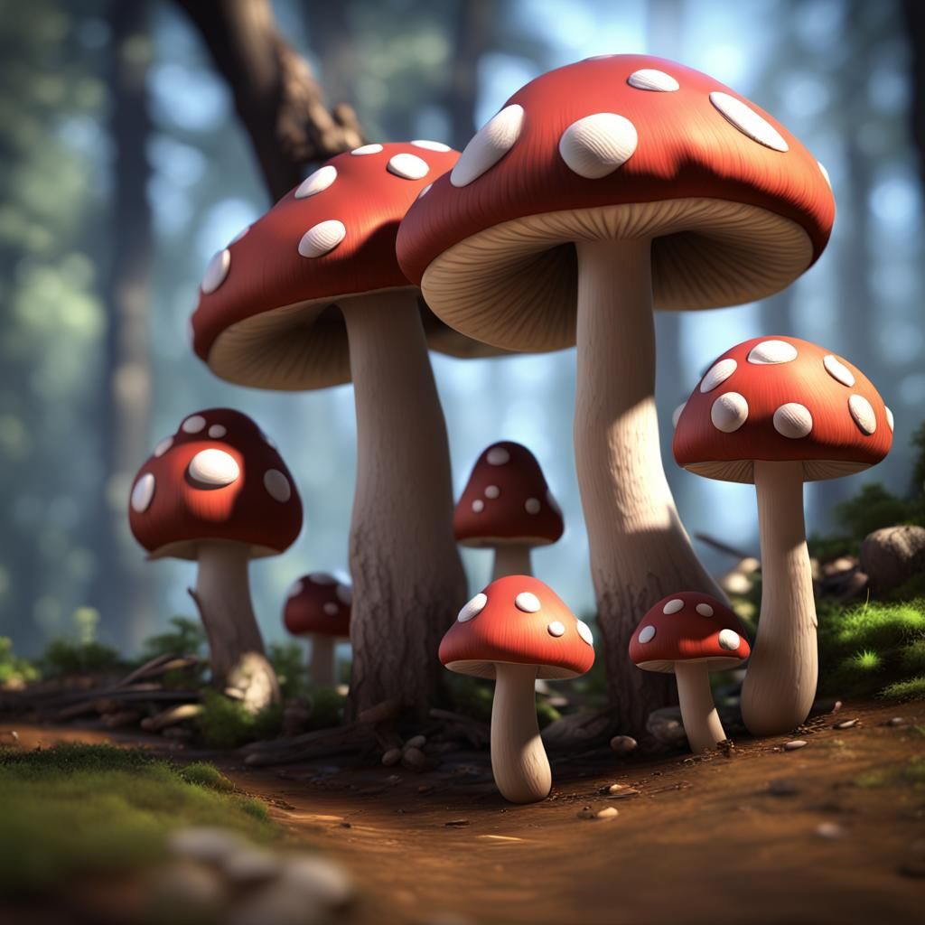 Charming 3D Mushroom Family Artstation Render