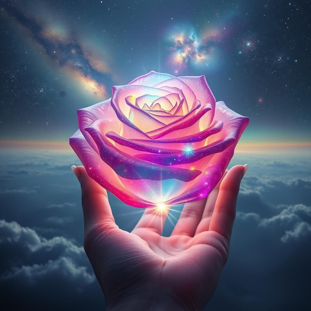 Stardust Rose in Cosmic Hand, Digital Art