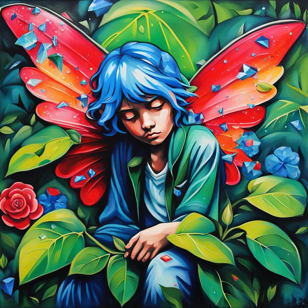 Sad Fairy in Vibrant Graffiti Art Style