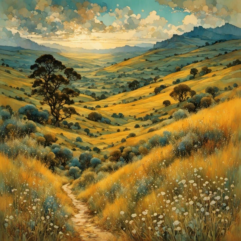 Luminous Landscape in Stained Glass Style