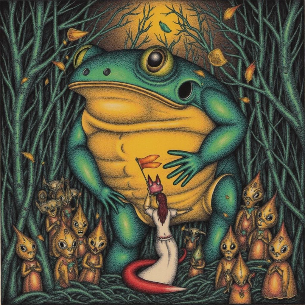 Toad Wedding with Fox Bride in Fauvist Style