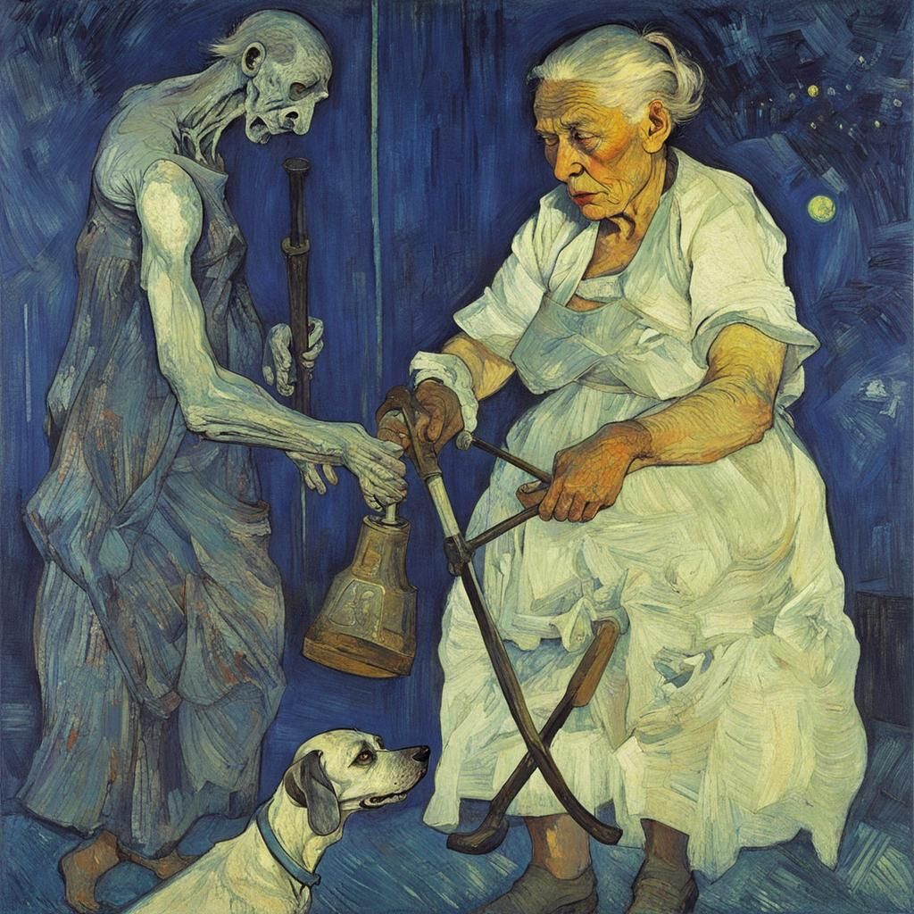 Fluorescent Dog and Old Woman: A Post-Impressionist Vision