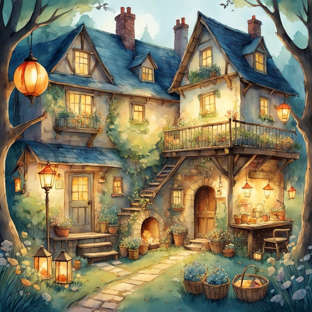 Cozy Underground Mole House in Watercolor Style