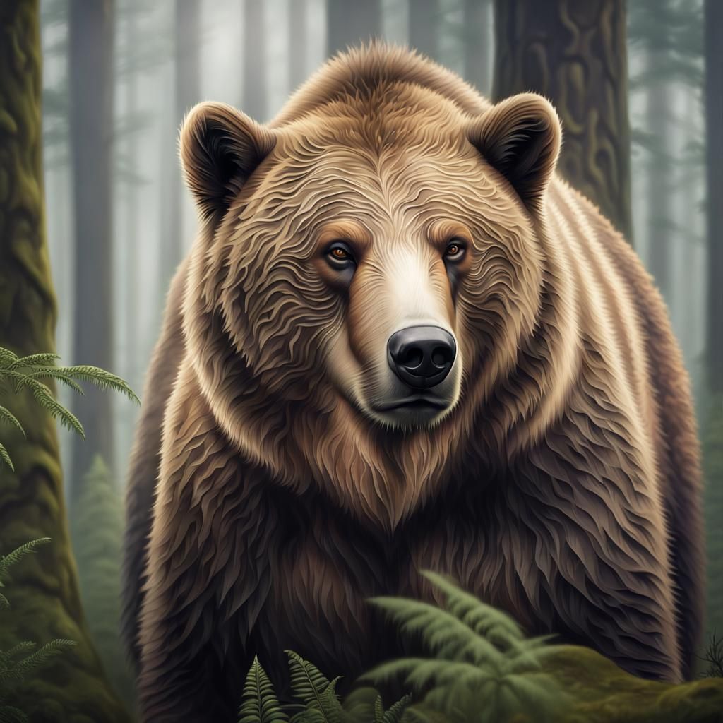 Hyper-Realistic Kodiak Bear in Misty Forest
