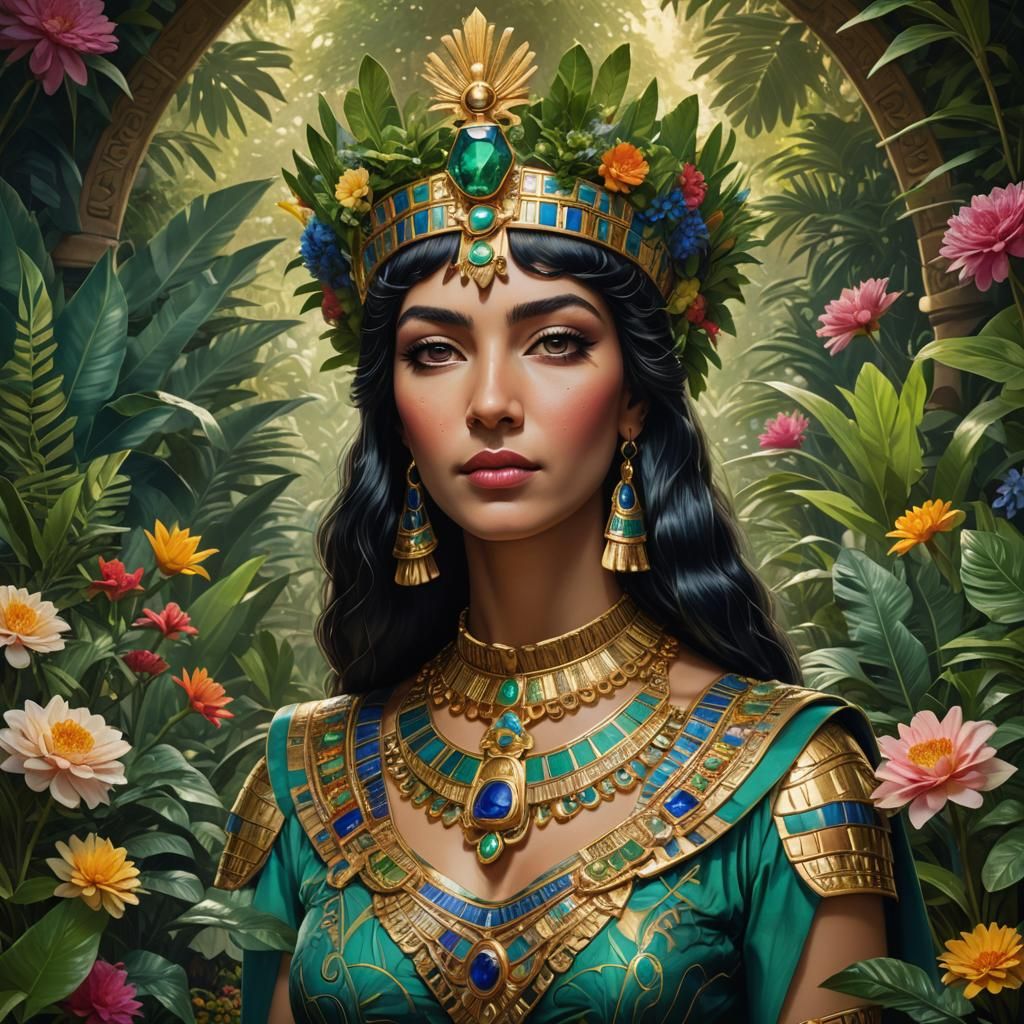 Cleopatra in Royal Garden: Hyperrealistic Digital Art