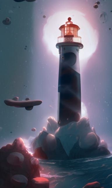 Lighthouse on Asteroid in Space Digital Illustration