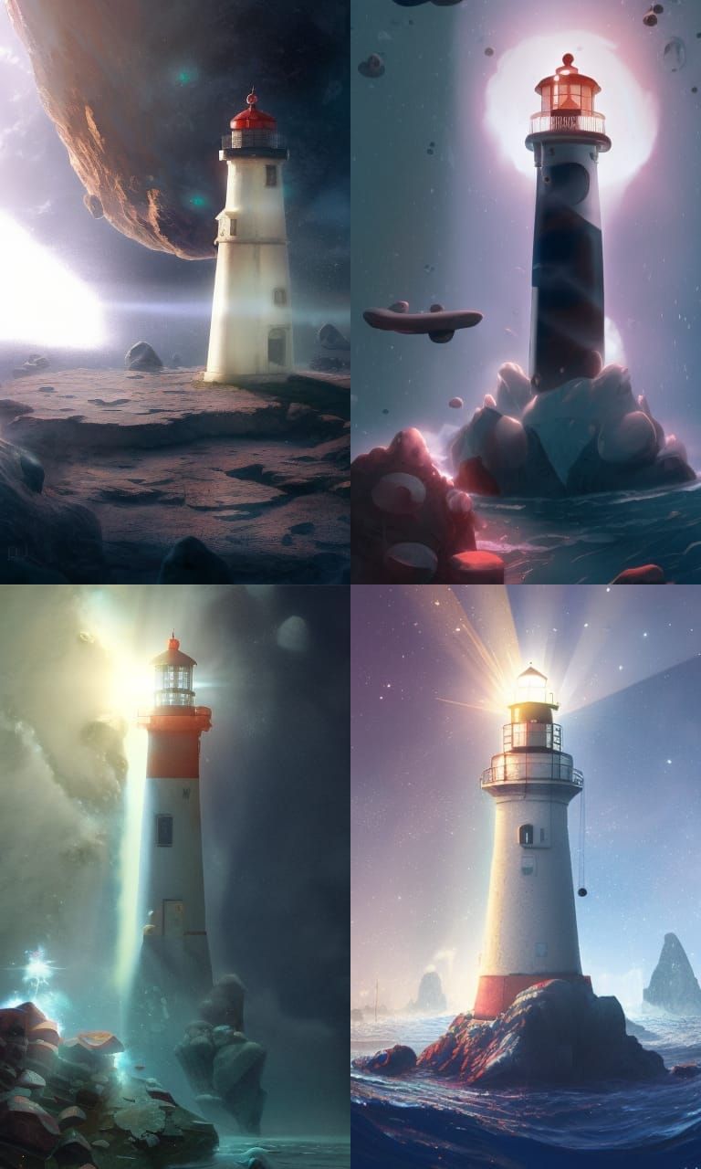 Lighthouse on Asteroid in Space: Digital Illustration