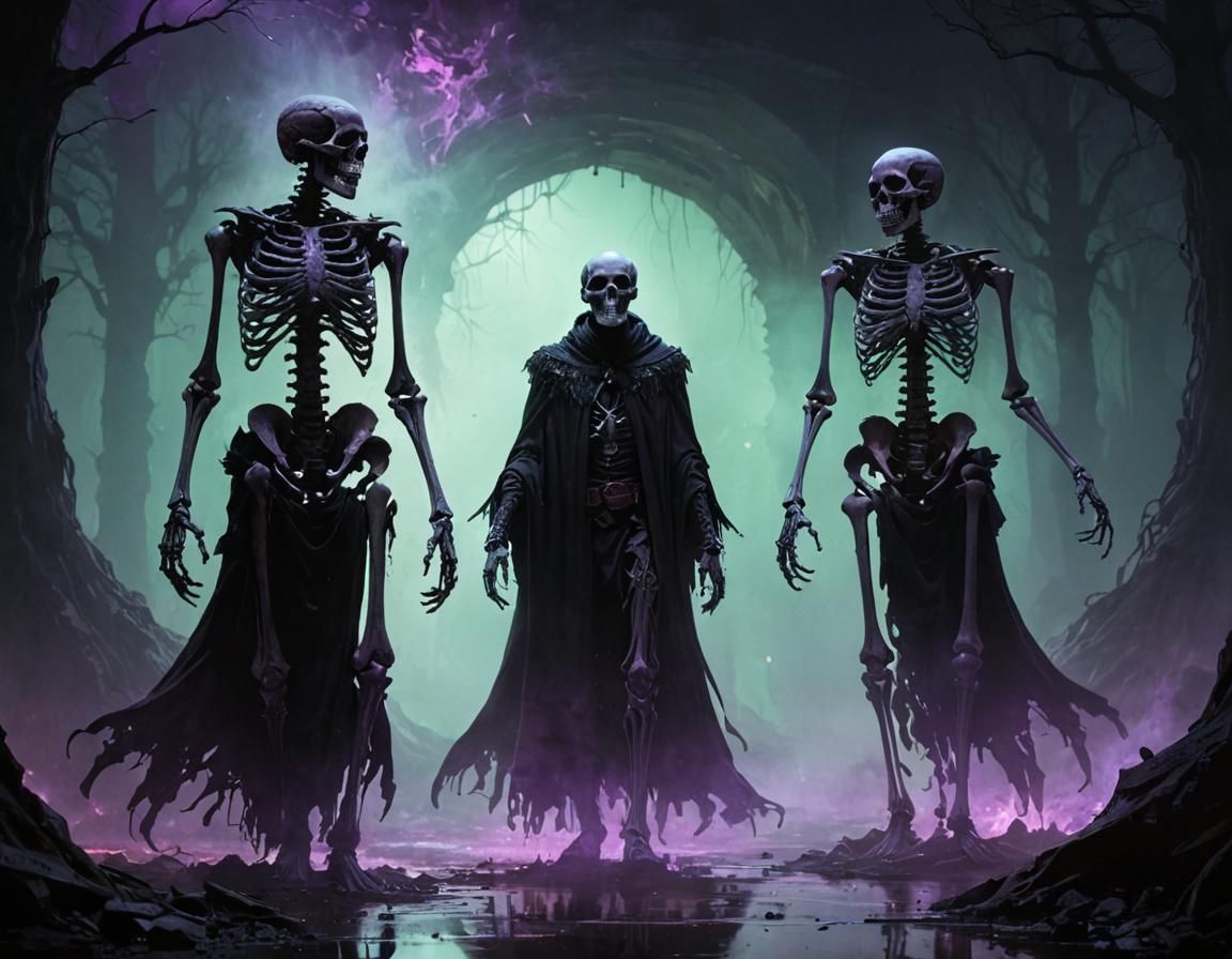 Dramatic Skeletal Confrontation in Dark Fantasy Art