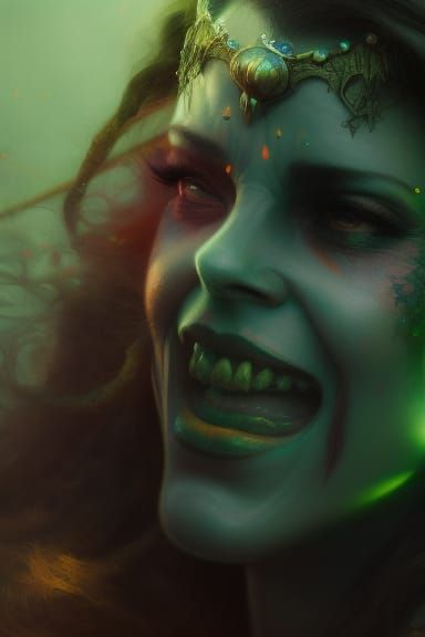 Orc Warrior Woman Portrait in Vibrant Oil Painting Style