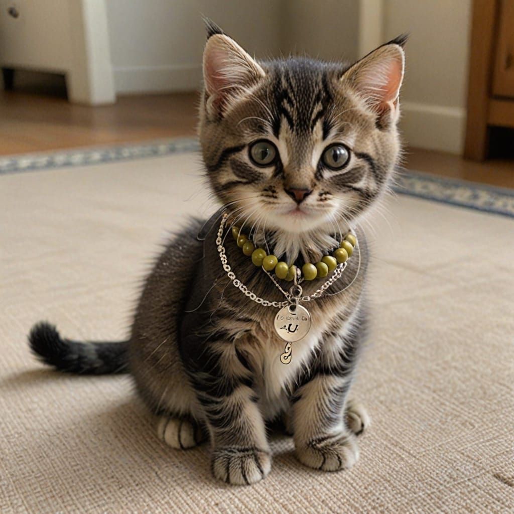 Olive Kitten Adorned with a 'Lovely' Necklace