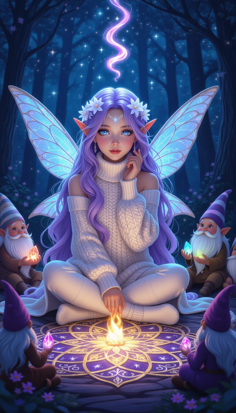 Tiny Fairy in Enchanted Forest Mandala