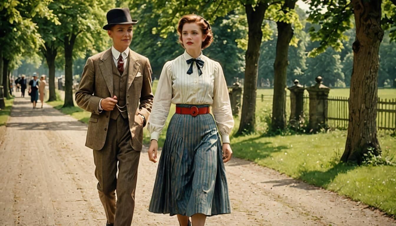 Elegant Woman and Man Strolling, Early 20th Century