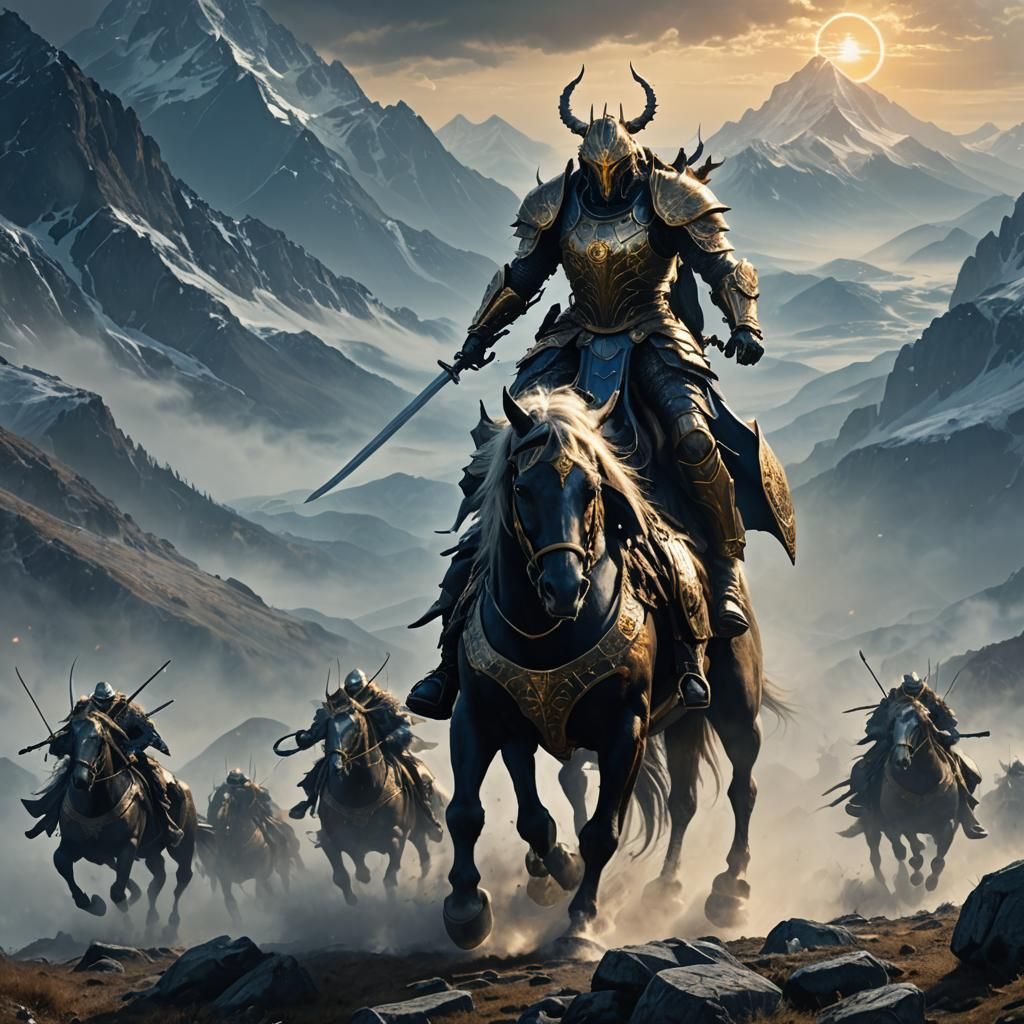 Eight-Legged Horse Charges on Misty Battlefield