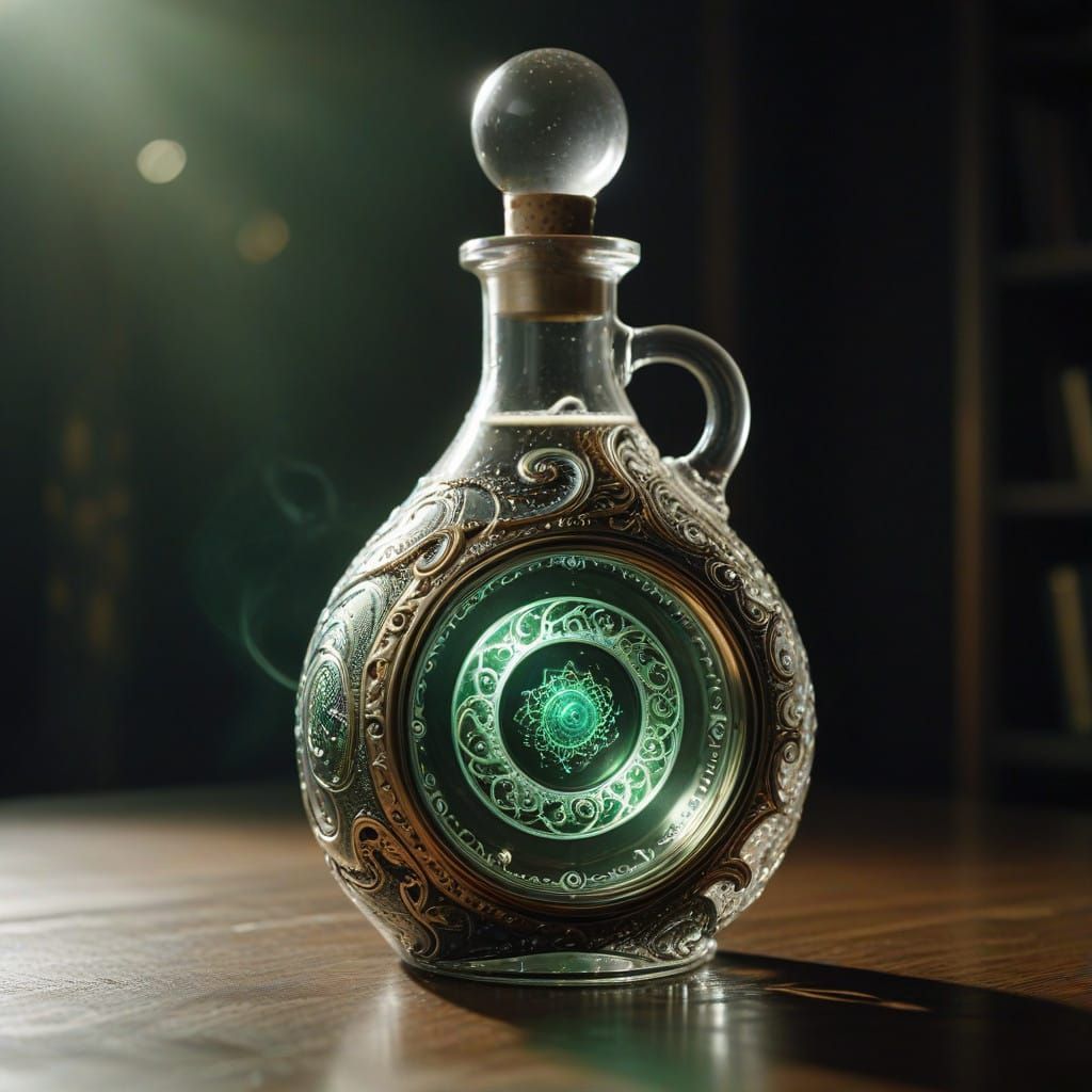 Ethereal Ouroboros Enshrines Glistening Alchemical Vessel