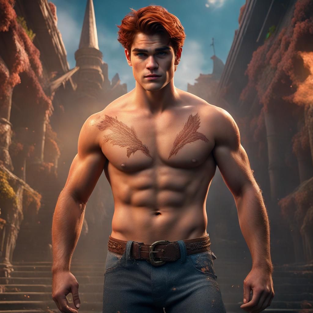 Muscular Man Posing: Detailed Fantasy Art