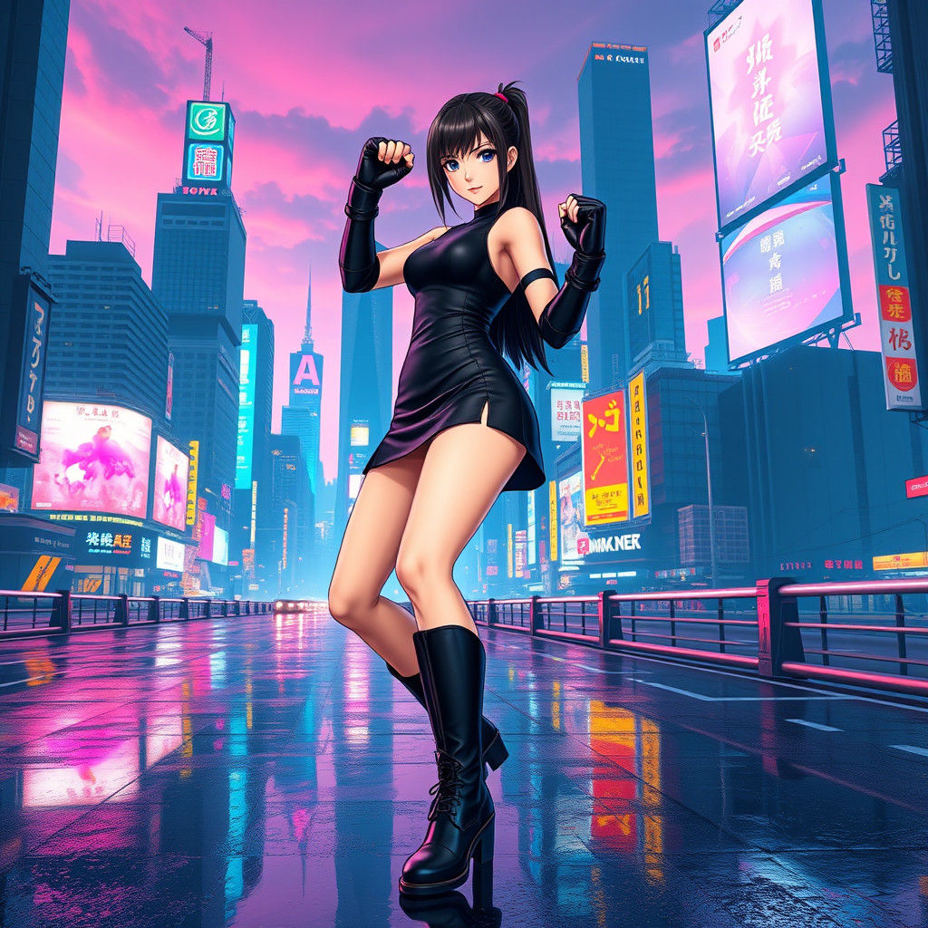 Tifa Lockhart in Cyberpunk Cityscape, 3D Render