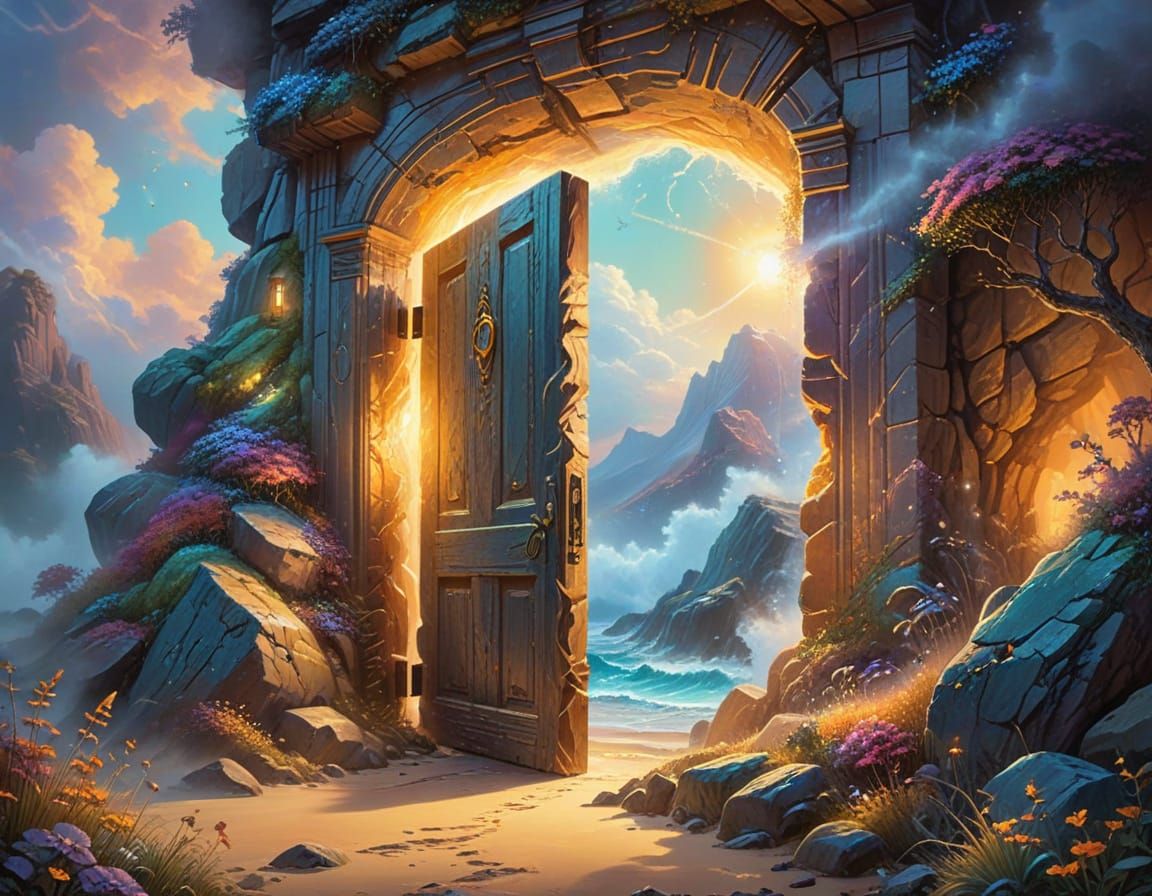 Megalithic Door to Outer Space in Surreal Style
