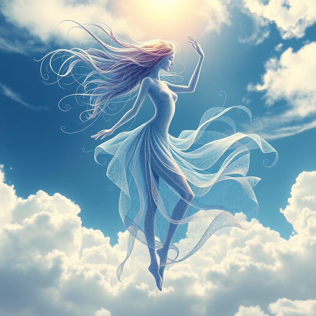 Ethereal Wind Dancer in Abstract Vector Art Style