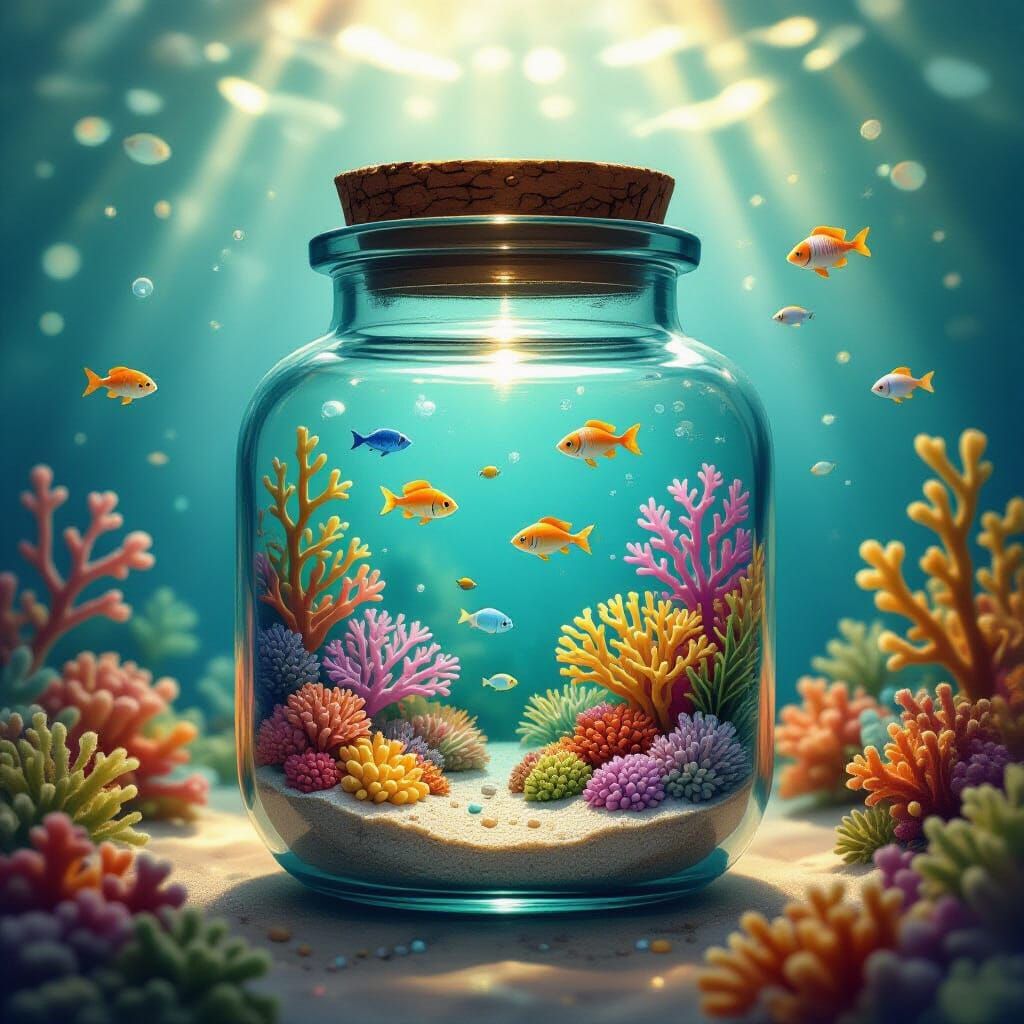 Whimsical Jar Aquarium With Underwater Scene
