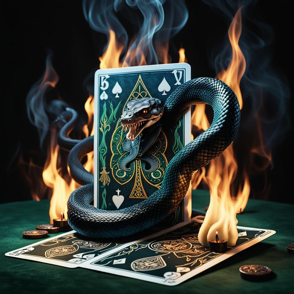 Demonic Snake of Death Playing Tarot, 3D Render