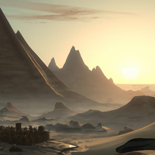 Egyptian Desert Sunrise: Detailed Matte Painting