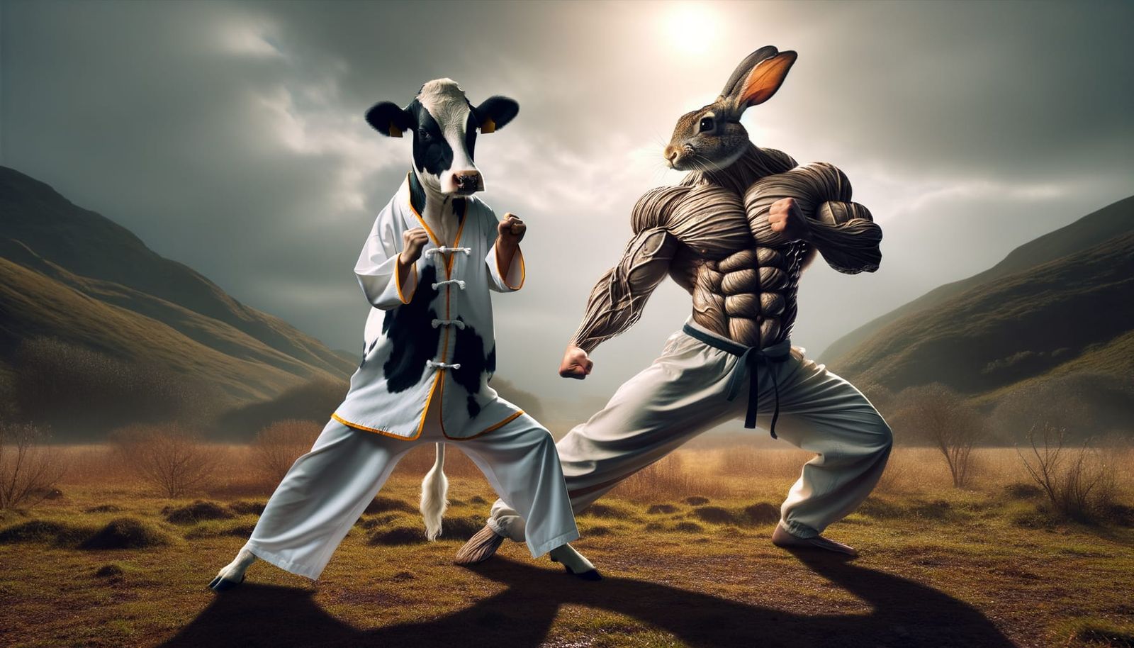 Kung Fu Cow vs Super Muscular Rabbit Combat
