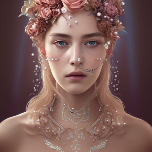 Rose Gold Heart with Pearls and Flowers