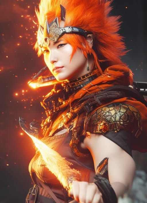 Female Wildfire Druid Portrait in Dark Fantasy Style