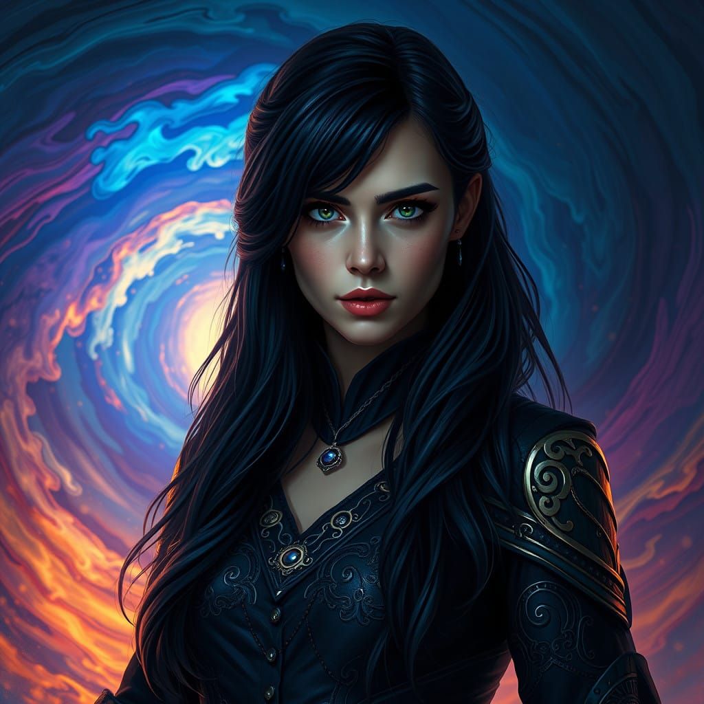 Sorceress in Modern Times: A Hyperrealistic Splash Art