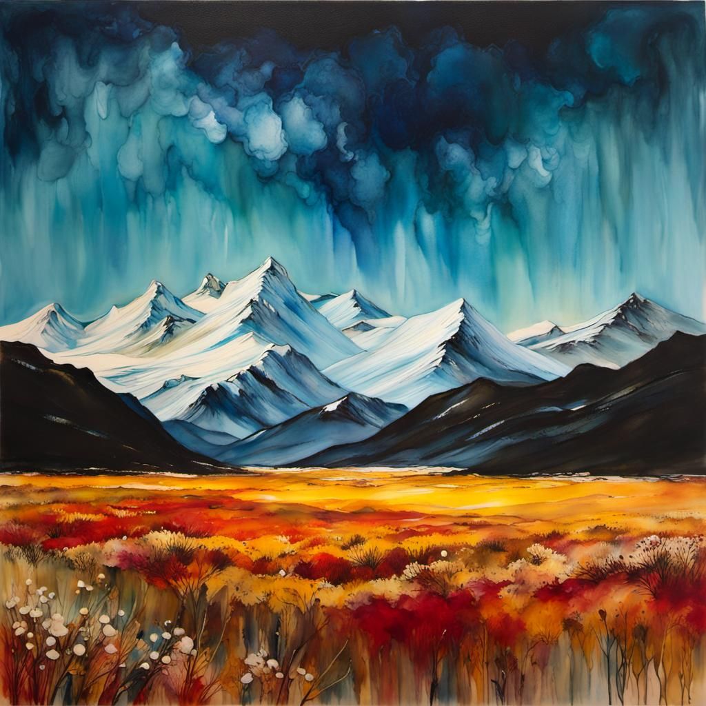 Encaustic Tundra Landscape in Alcohol Ink