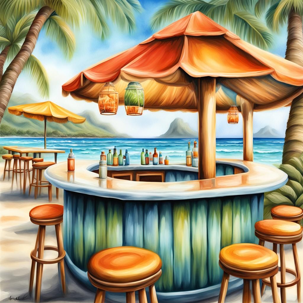 Clean Oil Painted Airbrush illustration, 
Hawaii Beach Bar,
...