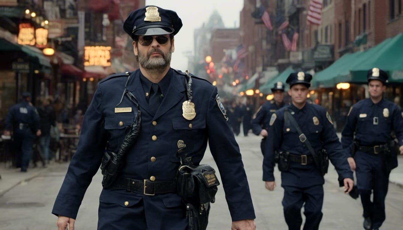 Alien Police Sergeant on Patrol in Old Chicago