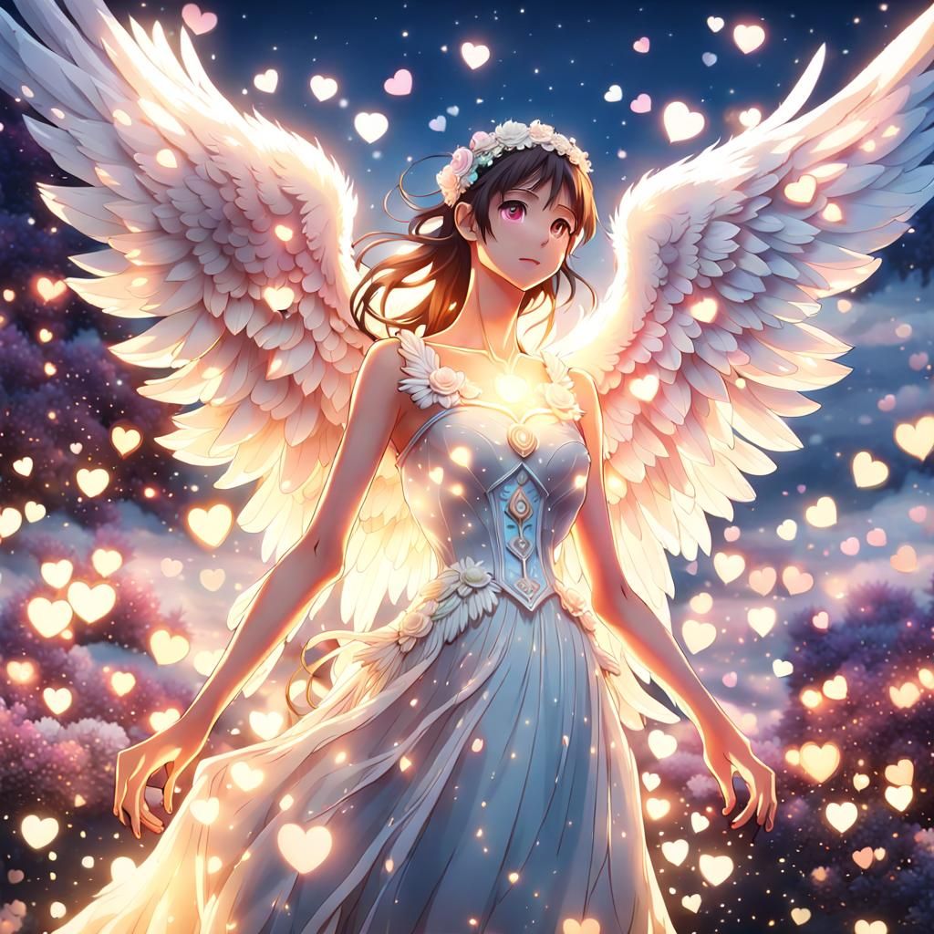 beautiful angel with glowing Hearts around her