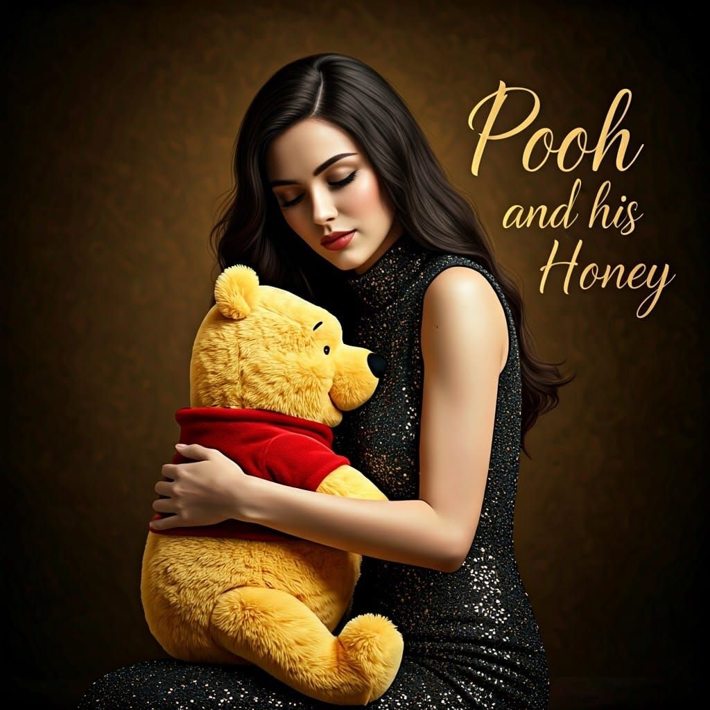 Elegant Woman Tenderly Cuddles Winnie the Pooh in Whimsical ...