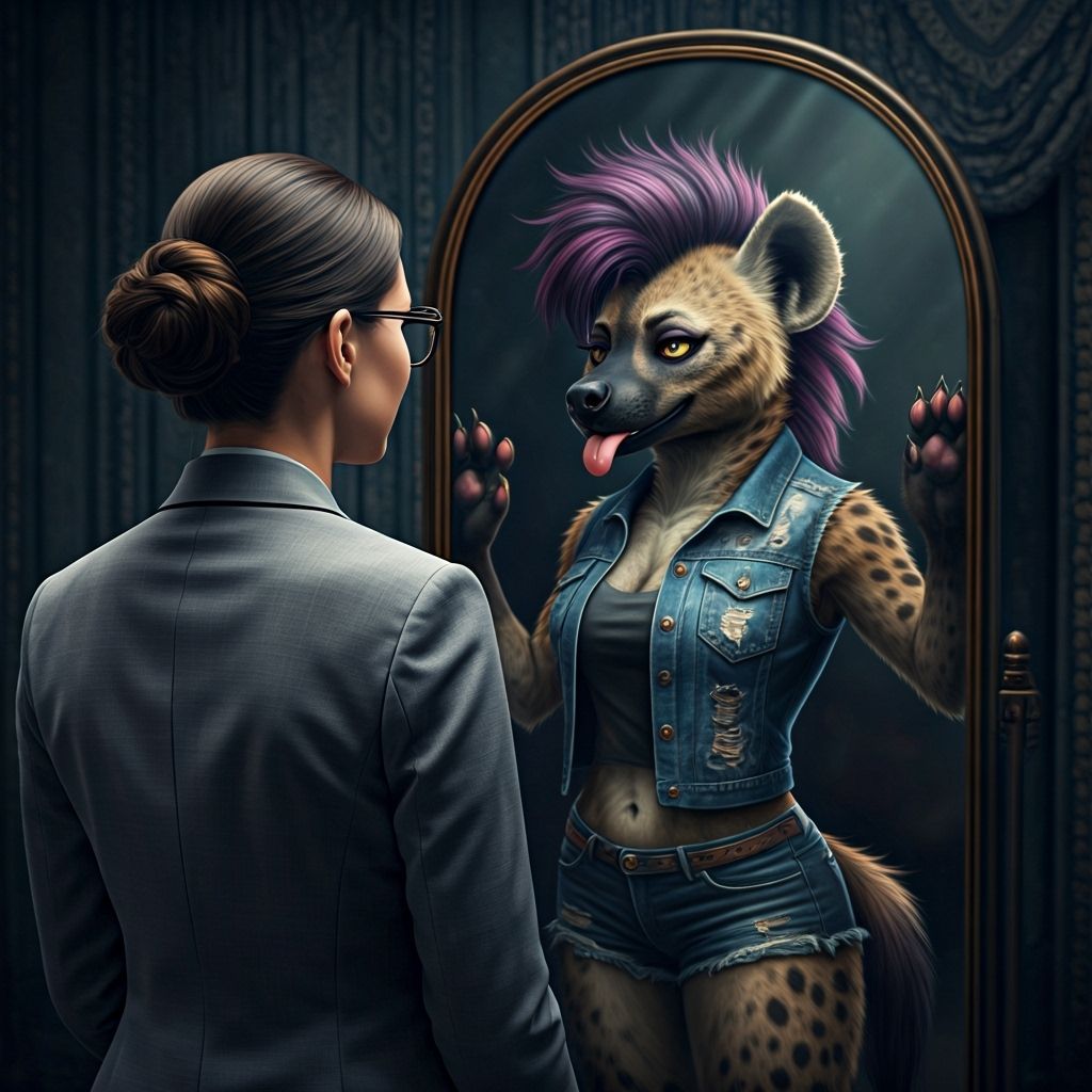 Mirror Magic: Woman and Hyena Transformation