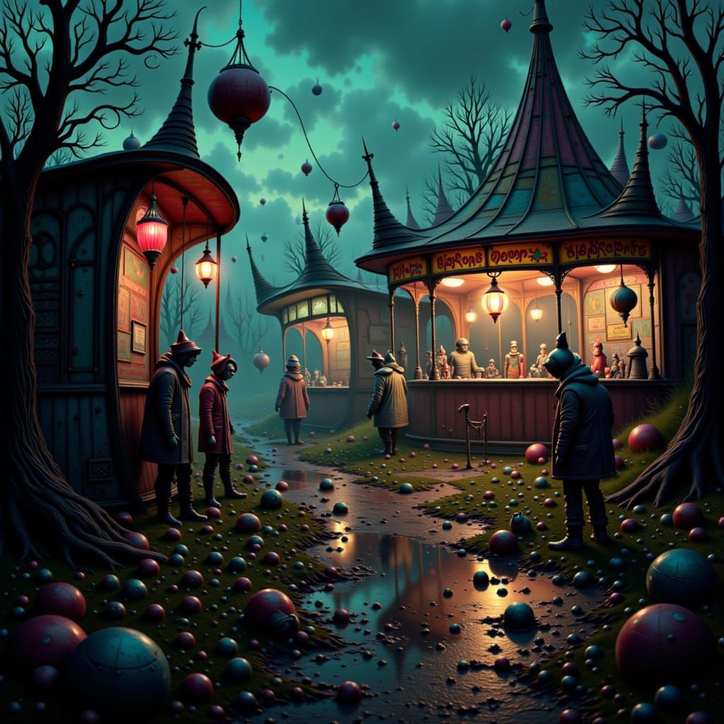 Creepy Carnival at Dusk in a Dark Surreal Style