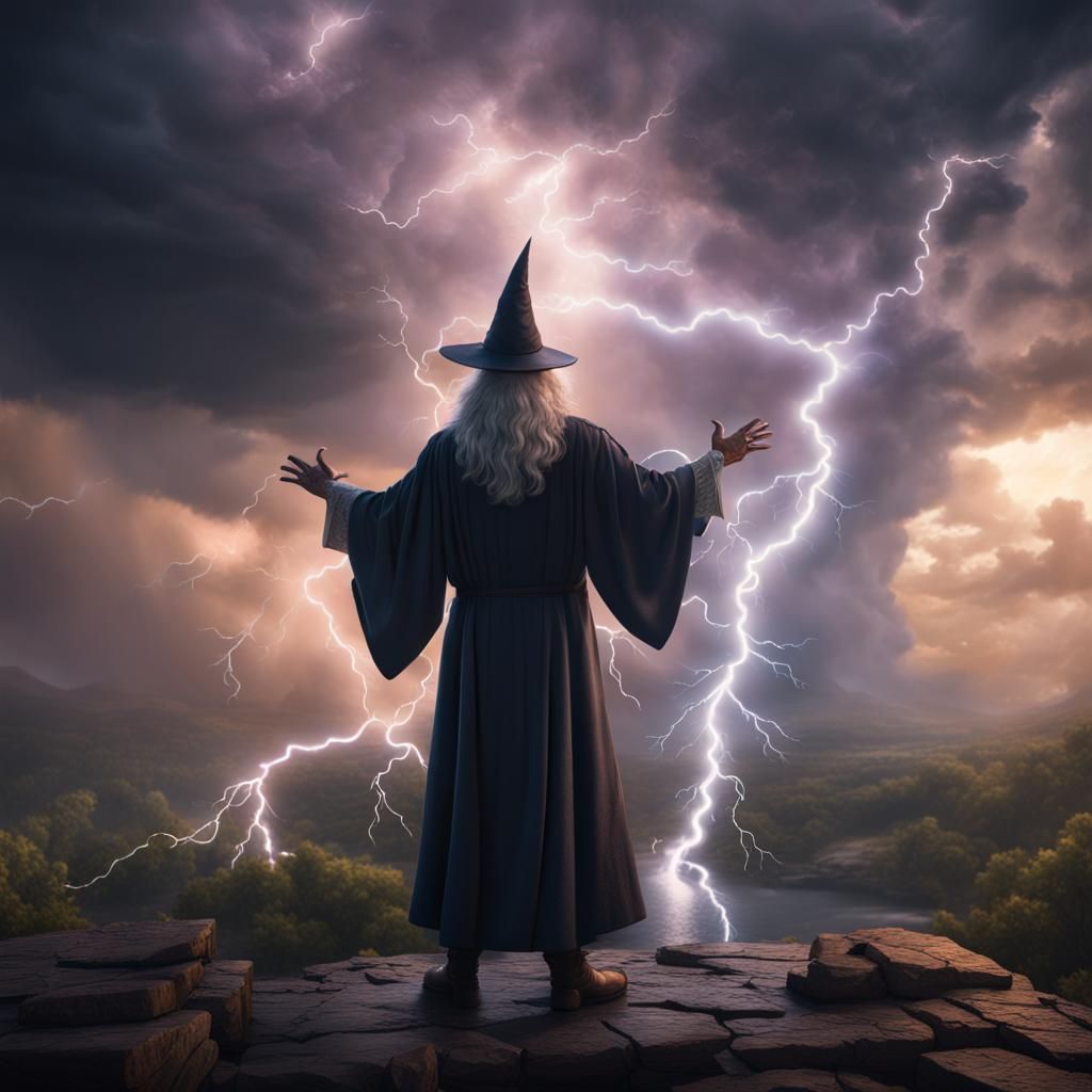 Wizard Summons Thunderstorm: Fantasy Concept Art