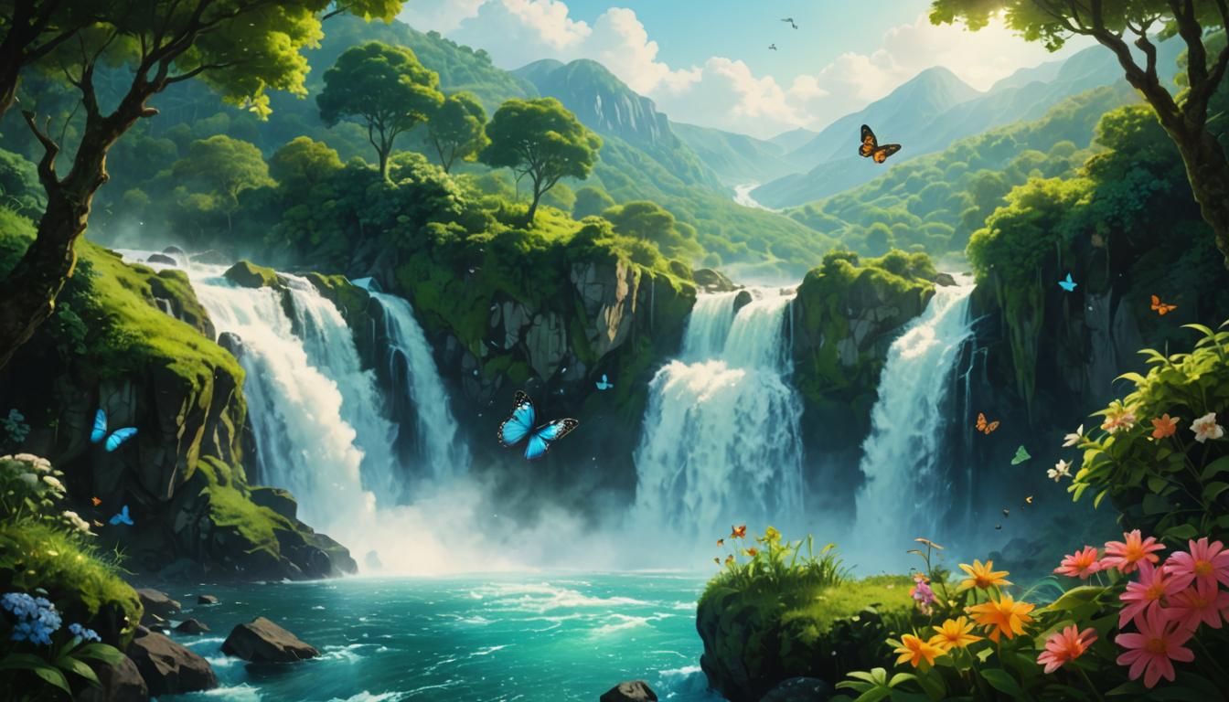 Fairytale Paradise Waterfall in Cinematic Style