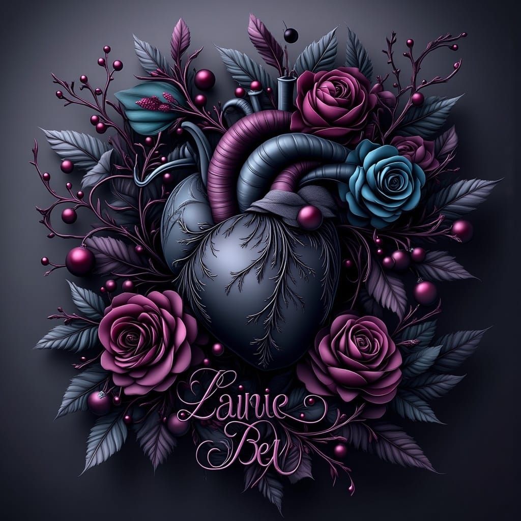 Luxurious Gothic Heart Logo with Floral Blooms and Vines