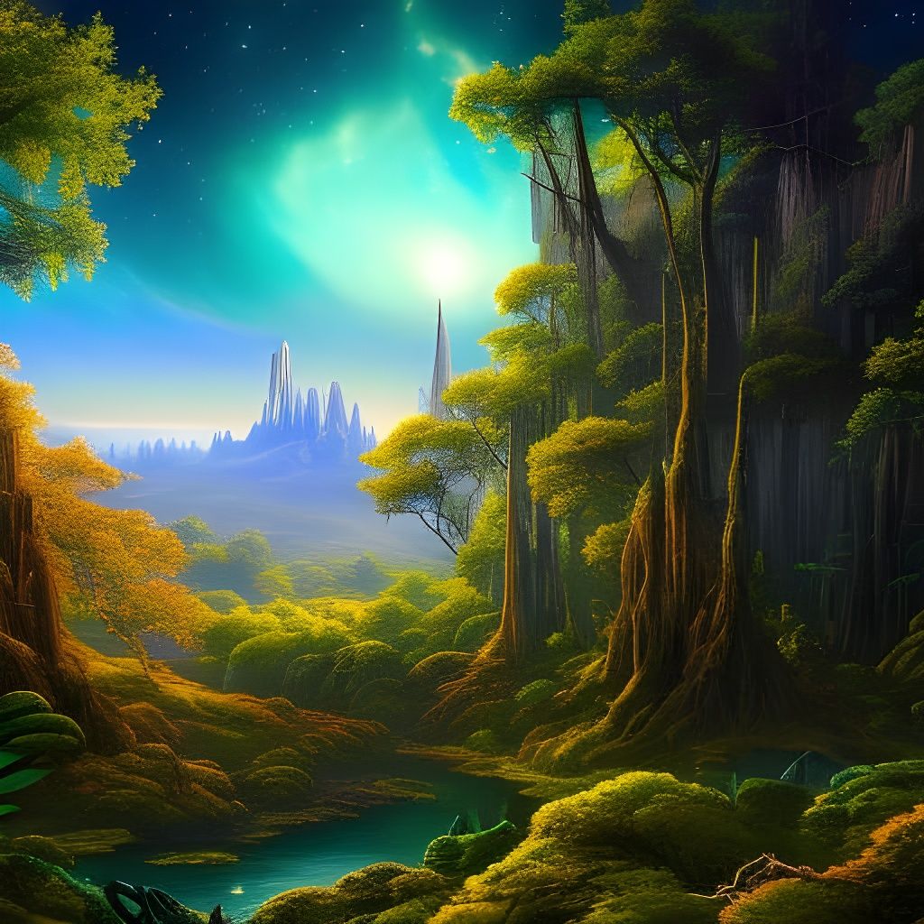 Starry Jungle Hills in Detailed Matte Painting