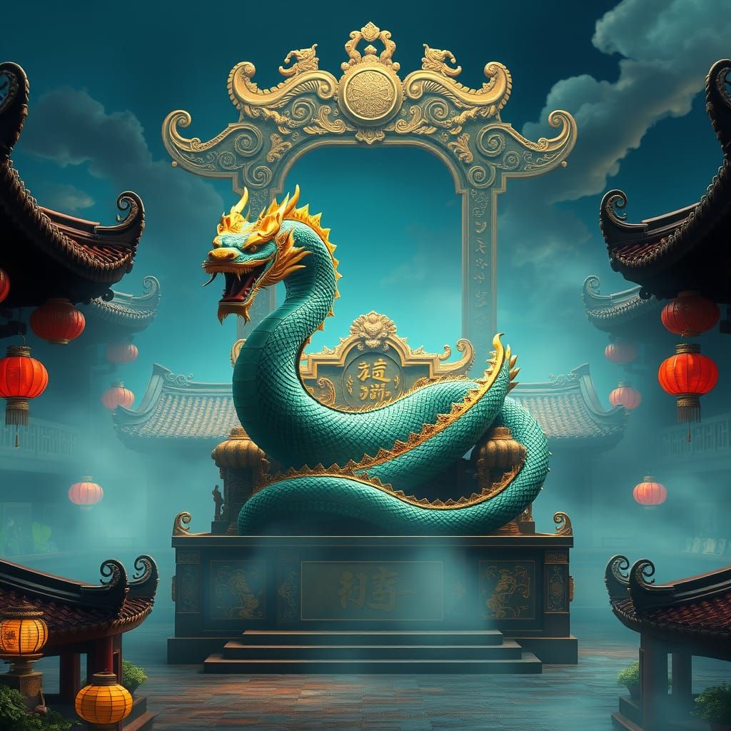 Majestic Serpent Throne in Imperial Chinese Courtyard